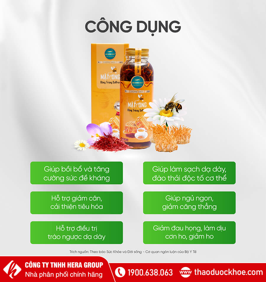 Công dụng mật ong đông trùng Saffron Kim Cương Vàng thaoduockhoe.com