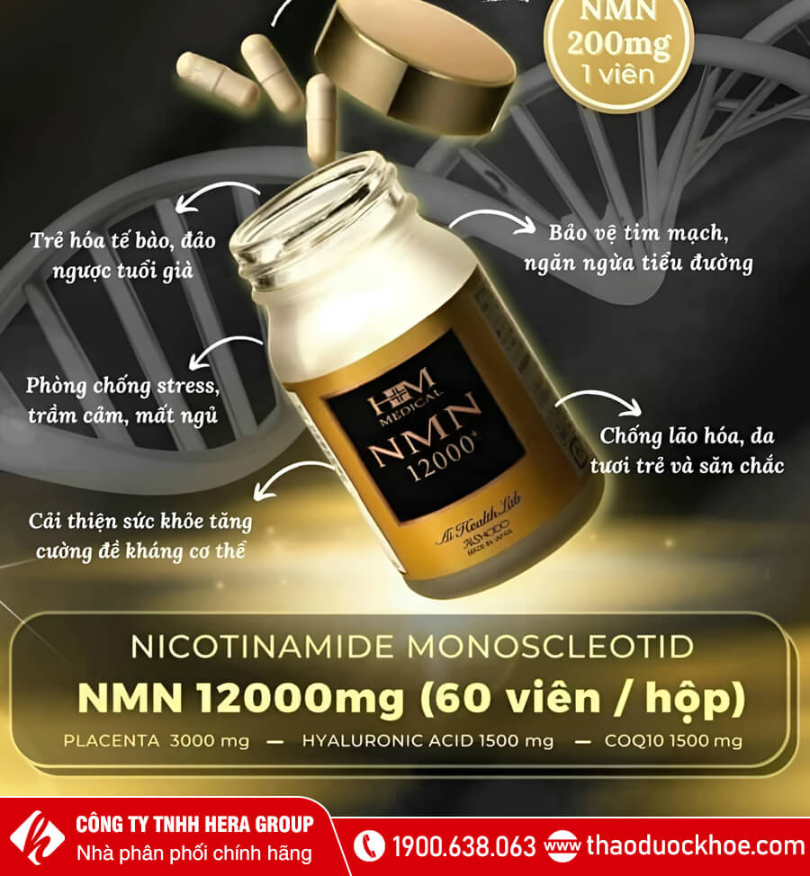 công dụng Viên uống NMN+ 12000 Aishodo nhật bản
